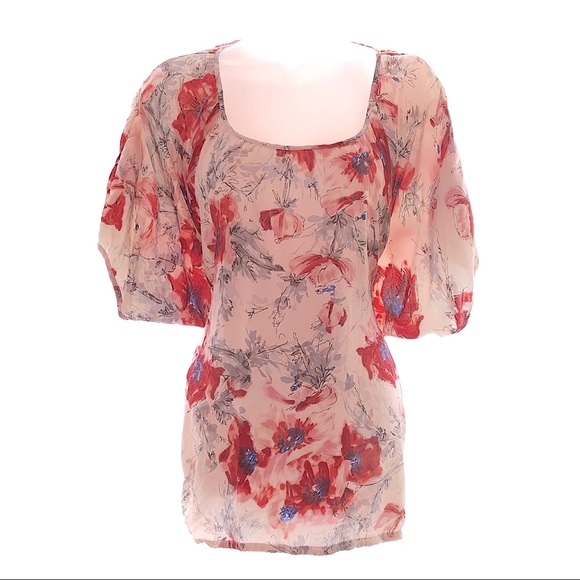 CAbi # 399 Gypsy Dolman Floral Blouse Small Red Poppies - Picture 2 of 7